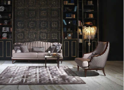 Sofagarnitur Viersitzer Sessel Stoffsofa Grau Polster 4 Sitzer Set